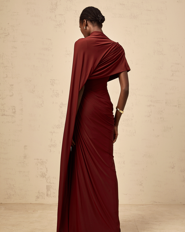 Larissa | Asymmetrical Draped Cape Prom Dress Set