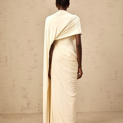 Larissa | Asymmetrical Draped Cape Prom Dress Set