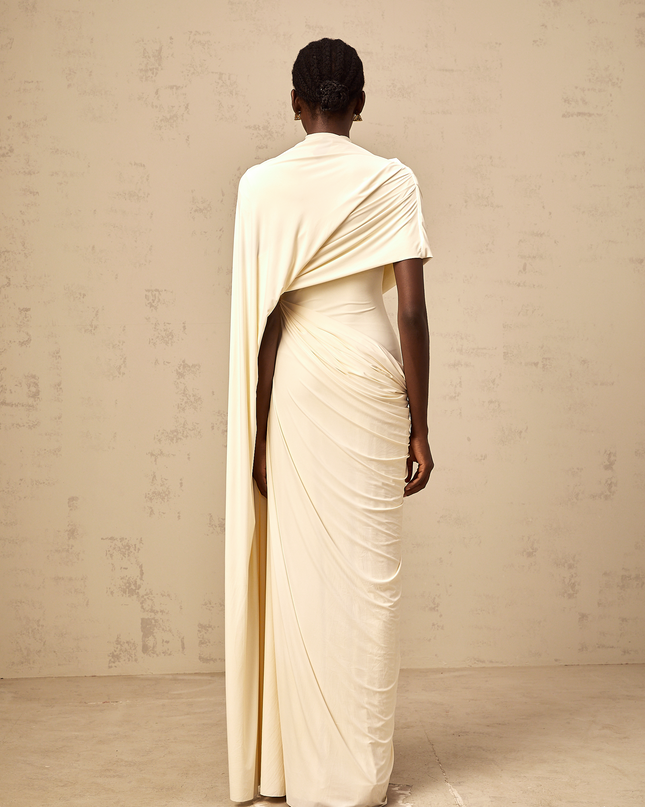 Larissa | Asymmetrical Draped Cape Prom Dress Set