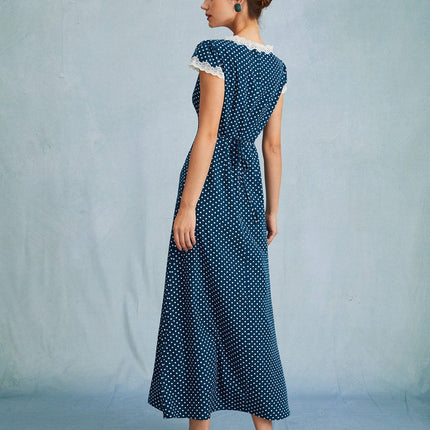 Maeve | Ruched V Neck Polka Dot Maxi Dress