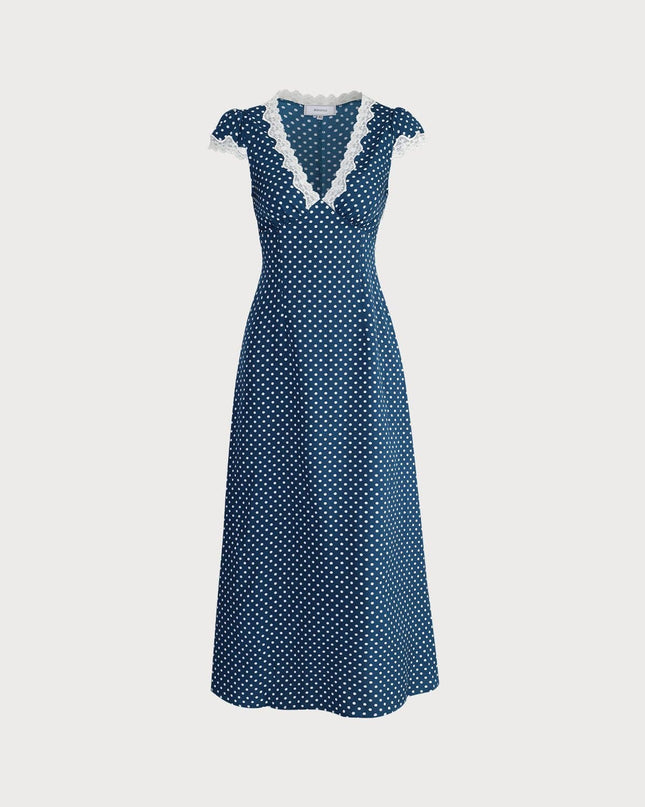 Maeve | Ruched V Neck Polka Dot Maxi Dress