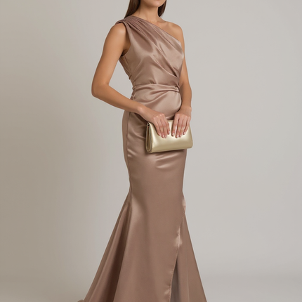 Martha | One-Shoulder Satin Wedding Guest Dress - 3/4 Turn