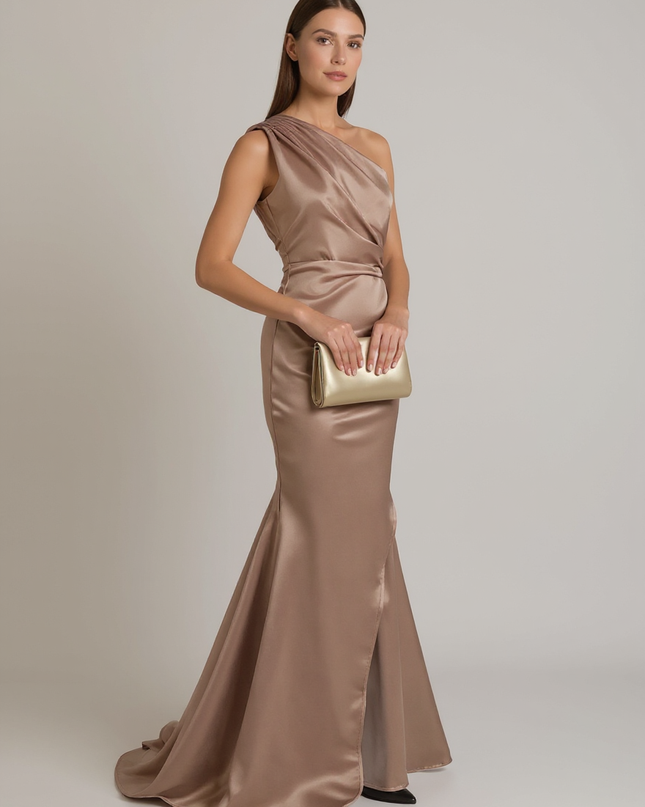 Martha | One-Shoulder Satin Wedding Guest Dress - 3/4 Turn