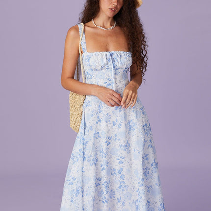 Martha | Ruched Fit Sleeveless Square Neck Summer Dress