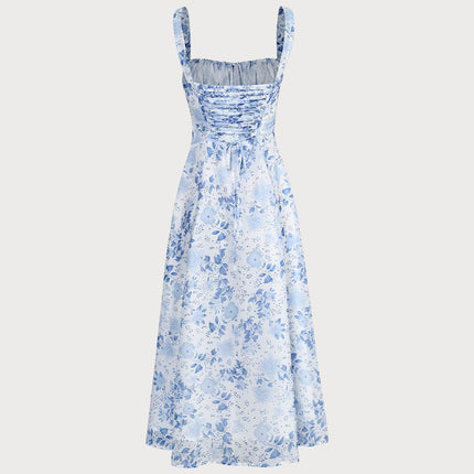 Martha | Ruched Fit Sleeveless Square Neck Summer Dress