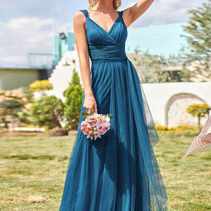 Melanie | Floor Length Double V Neck Bridesmaid Dress