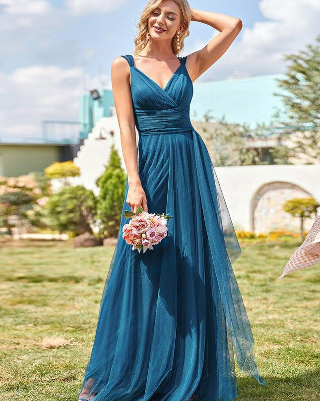 Melanie | Floor Length Double V Neck Bridesmaid Dress