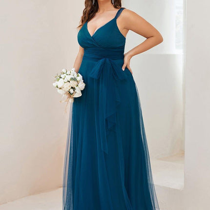Melanie | Floor Length Double V Neck Bridesmaid Dress