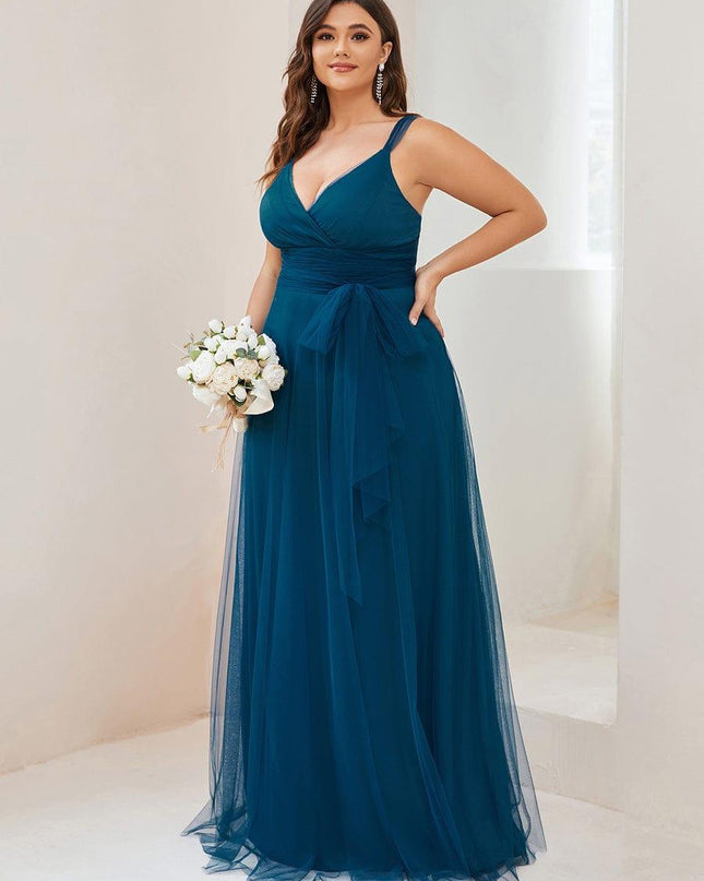 Melanie | Floor Length Double V Neck Bridesmaid Dress