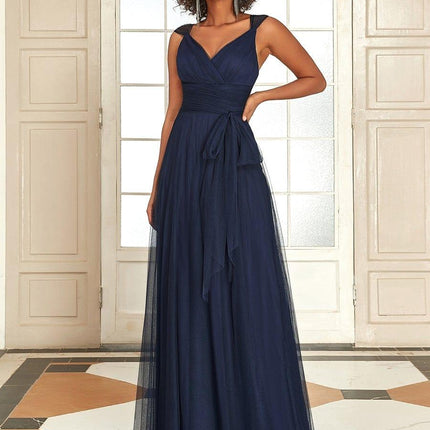 Melanie | Floor Length Double V Neck Bridesmaid Dress