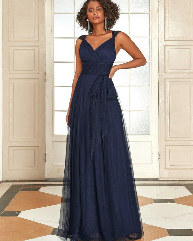 Melanie | Floor Length Double V Neck Bridesmaid Dress