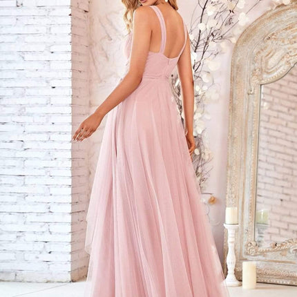Melanie | Floor Length Double V Neck Bridesmaid Dress