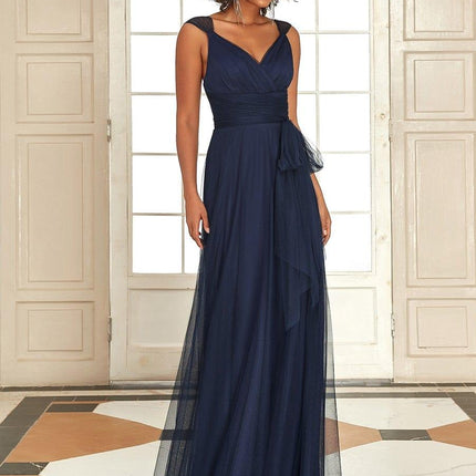 Melanie | Floor Length Double V Neck Bridesmaid Dress