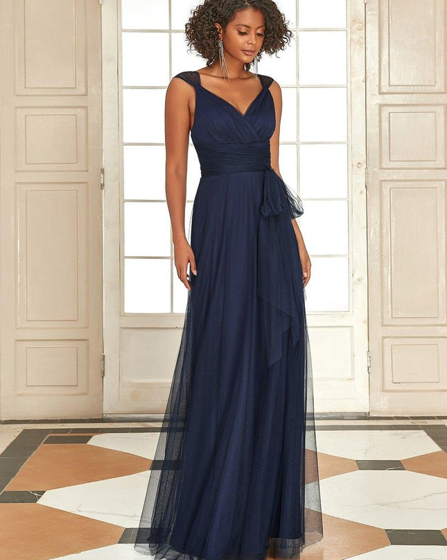 Melanie | Floor Length Double V Neck Bridesmaid Dress