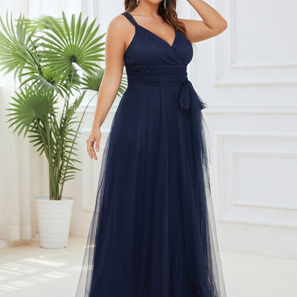 Melanie | Floor Length Double V Neck Bridesmaid Dress