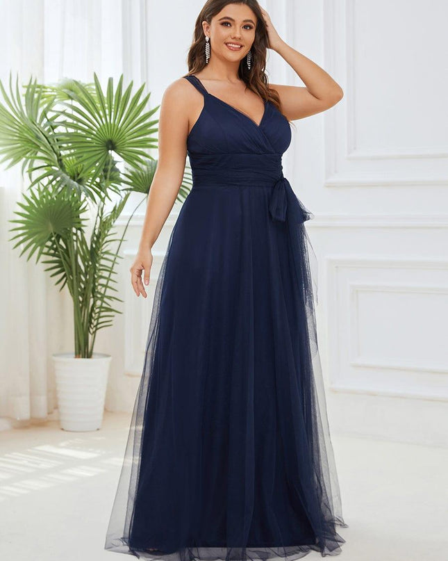 Melanie | Floor Length Double V Neck Bridesmaid Dress