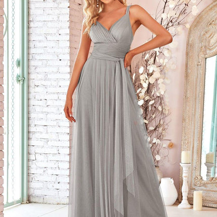 Melanie | Floor Length Double V Neck Bridesmaid Dress