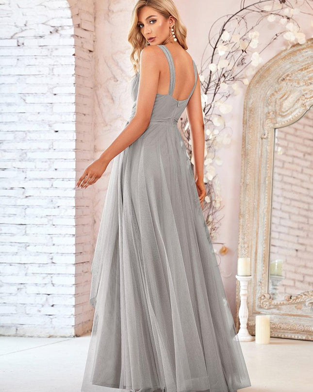 Melanie | Floor Length Double V Neck Bridesmaid Dress