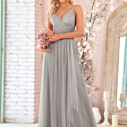 Melanie | Floor Length Double V Neck Bridesmaid Dress