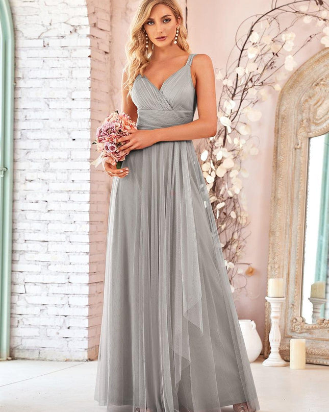 Melanie | Floor Length Double V Neck Bridesmaid Dress