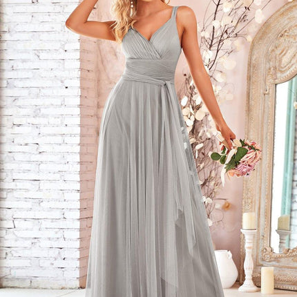 Melanie | Floor Length Double V Neck Bridesmaid Dress