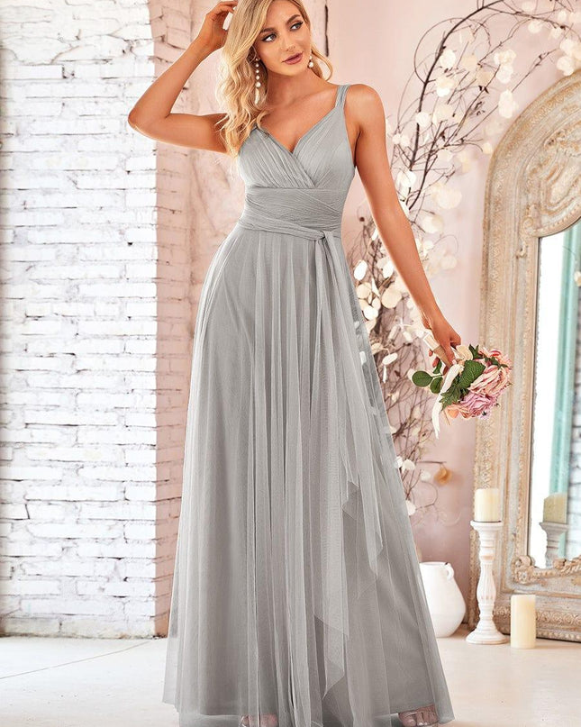 Melanie | Floor Length Double V Neck Bridesmaid Dress