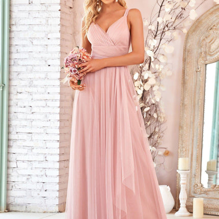 Melanie | Floor Length Double V Neck Bridesmaid Dress
