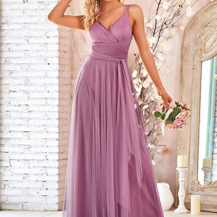 Melanie | Floor Length Double V Neck Bridesmaid Dress