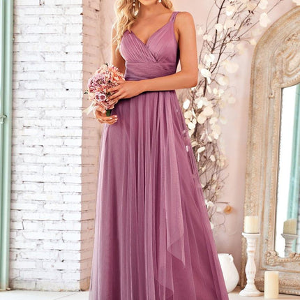 Melanie | Floor Length Double V Neck Bridesmaid Dress