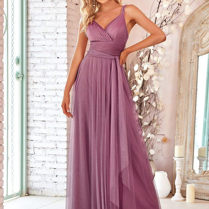 Melanie | Floor Length Double V Neck Bridesmaid Dress