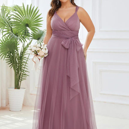 Melanie | Floor Length Double V Neck Bridesmaid Dress
