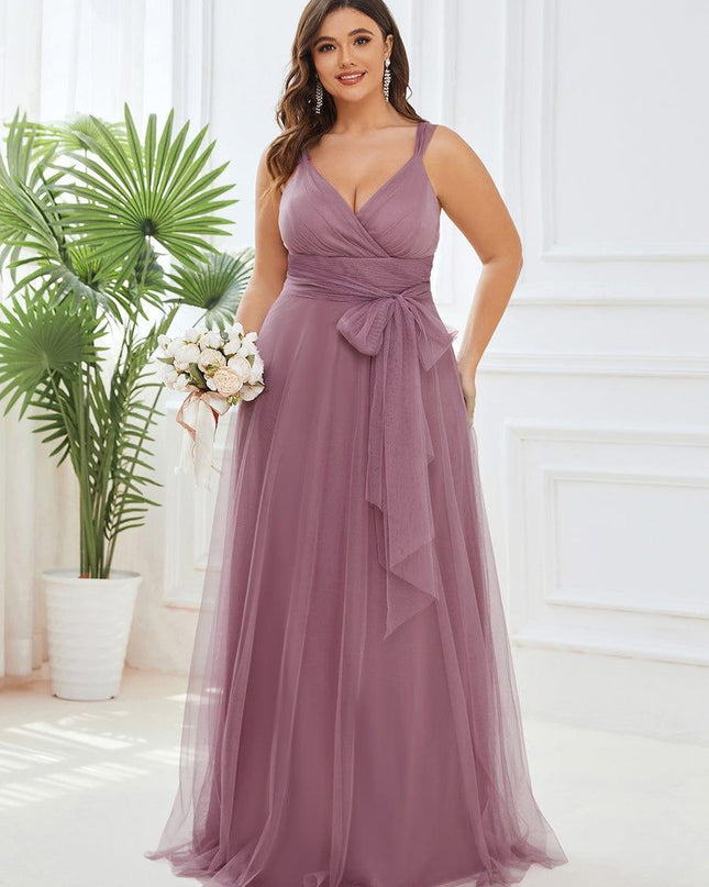 Melanie | Floor Length Double V Neck Bridesmaid Dress