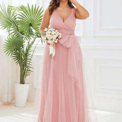 Melanie | Floor Length Double V Neck Bridesmaid Dress