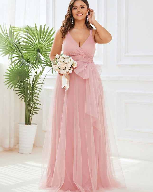 Melanie | Floor Length Double V Neck Bridesmaid Dress