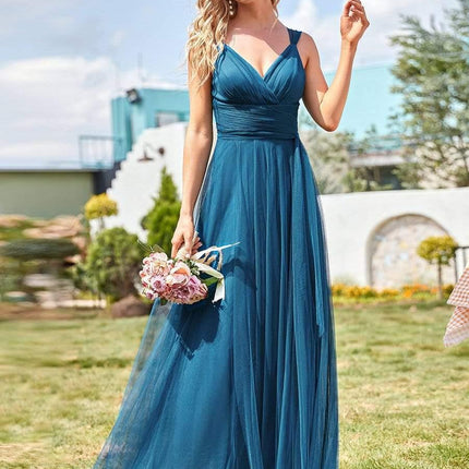 Melanie | Floor Length Double V Neck Bridesmaid Dress