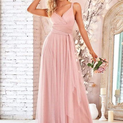 Melanie | Floor Length Double V Neck Bridesmaid Dress