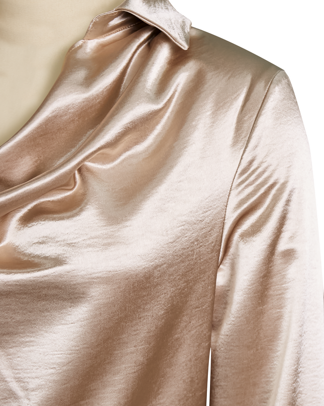 Moira | Draped Neck Long Sleeve Satin Blouse
