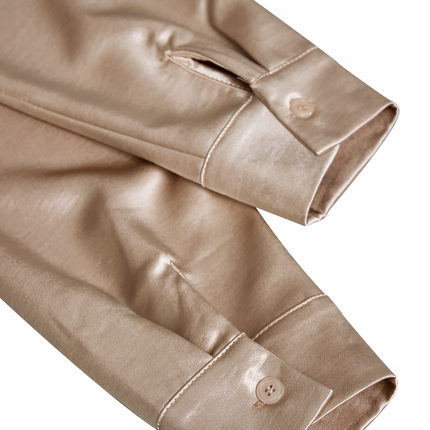 Moira | Draped Neck Long Sleeve Satin Blouse