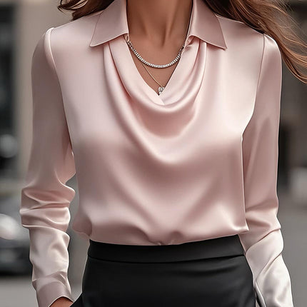 Moira | Draped Neck Long Sleeve Satin Blouse