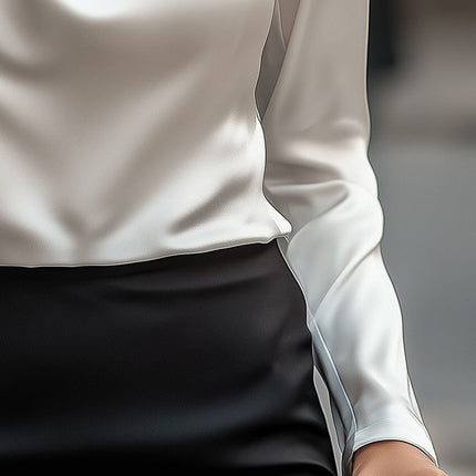 Moira | Draped Neck Long Sleeve Satin Blouse