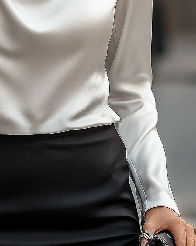 Moira | Draped Neck Long Sleeve Satin Blouse