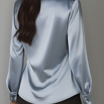 Moira | Draped Neck Long Sleeve Satin Blouse