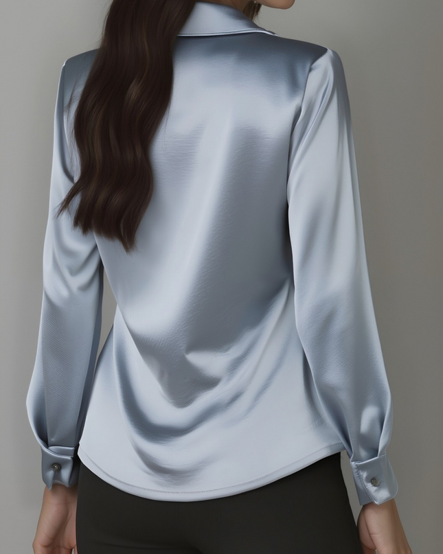Moira | Draped Neck Long Sleeve Satin Blouse