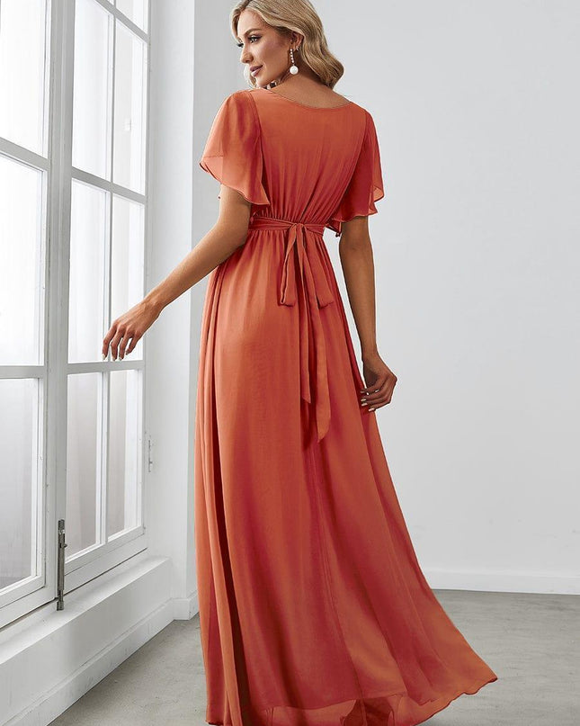 Natalia | A-Line V-Neck Flutter Sleeve Wedding Guest Dress