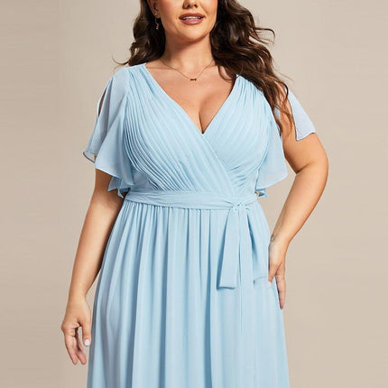 Natalia | A-Line V-Neck Flutter Sleeve Wedding Guest Dress