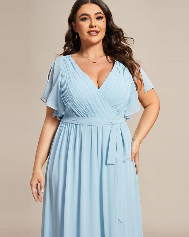 Natalia | A-Line V-Neck Flutter Sleeve Wedding Guest Dress