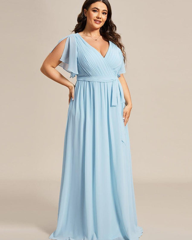 Natalia | A-Line V-Neck Flutter Sleeve Wedding Guest Dress
