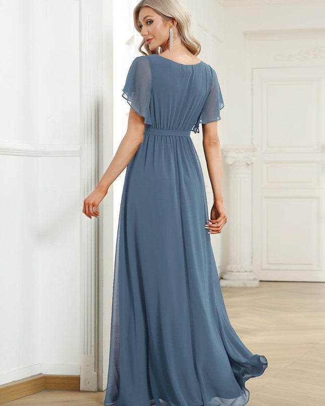 Natalia | A-Line V-Neck Flutter Sleeve Wedding Guest Dress