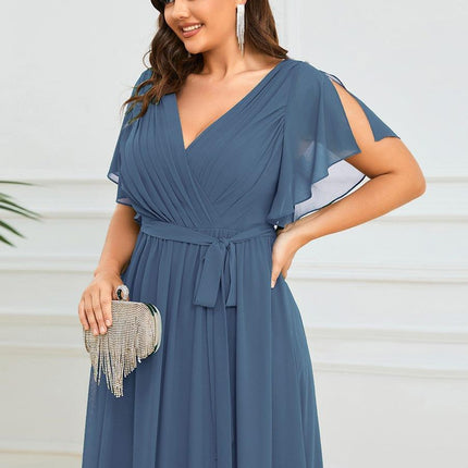 Natalia | A-Line V-Neck Flutter Sleeve Wedding Guest Dress