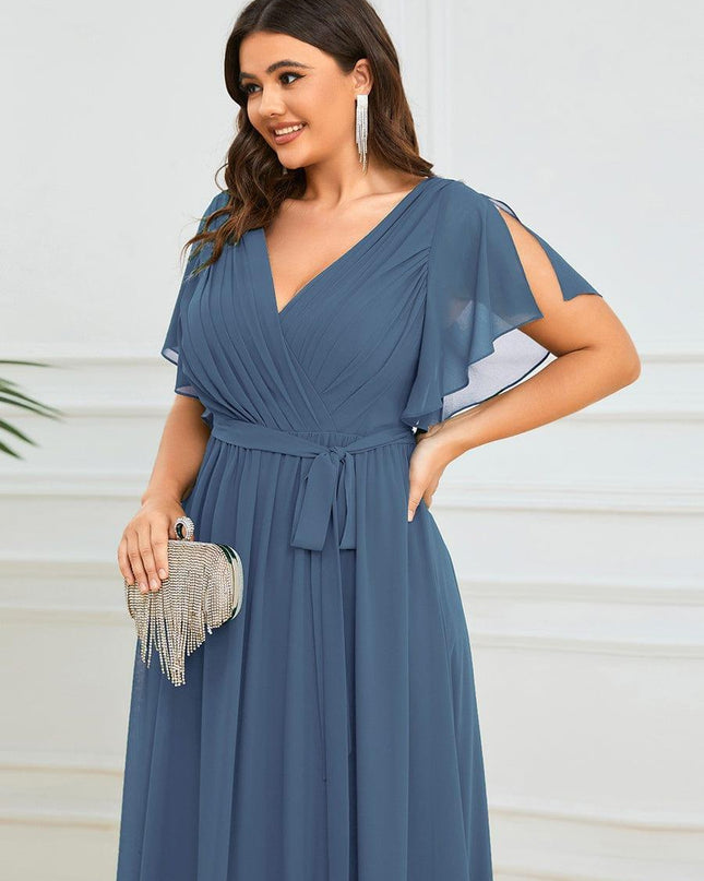 Natalia | A-Line V-Neck Flutter Sleeve Wedding Guest Dress